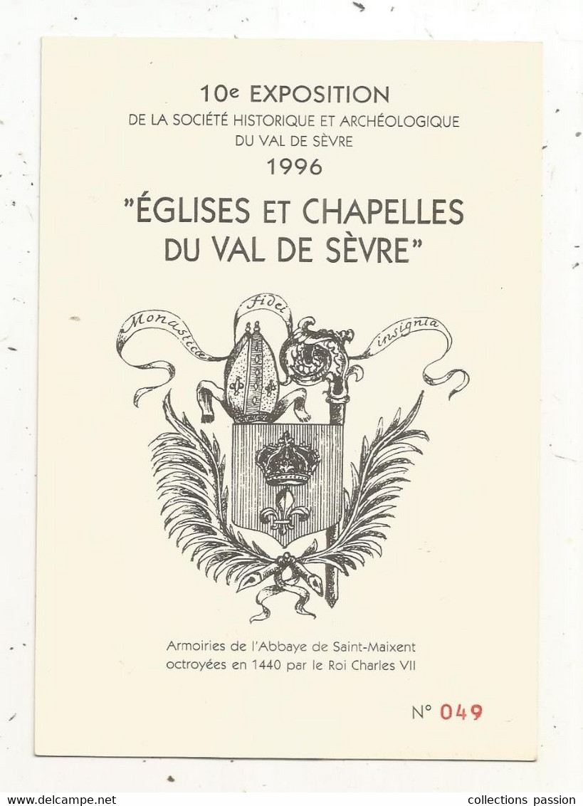 JC, Cp , 10 E Exposition De La Société Historique Et Archéologique Du Val De Sèvre,1996, églises Et Chapelles.... - Collector Fairs & Bourses