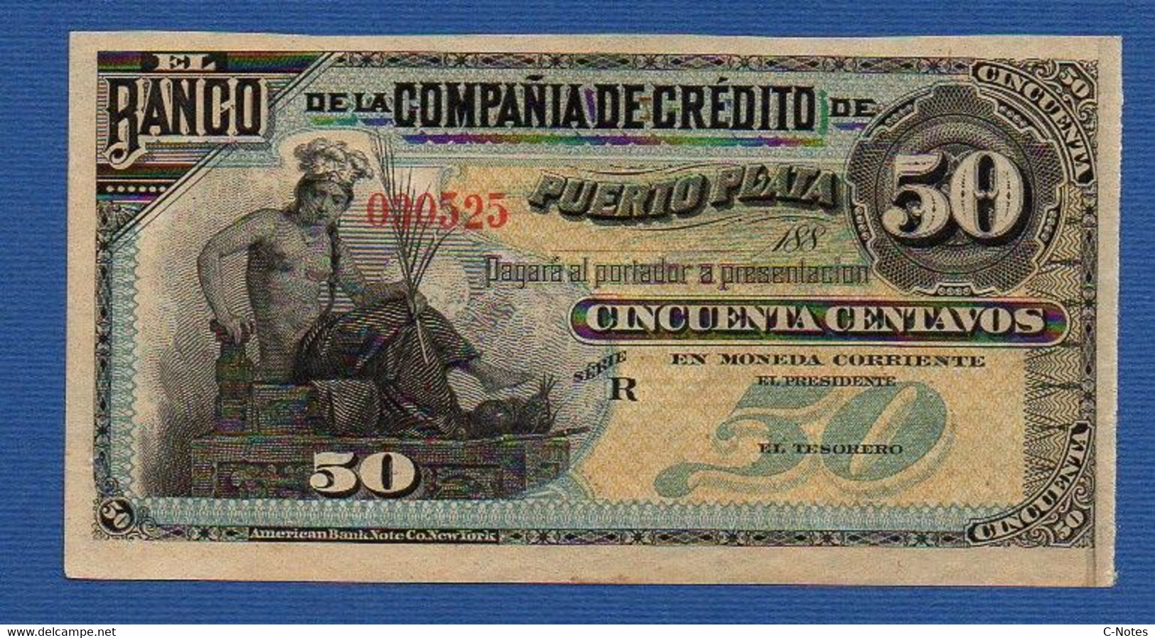 DOMINICAN REPUBLIC - Banco De La Compania De Credito - P.S102r – 50 Centavos 1880 UNC-, Serie 030525 - Dominikanische Rep.