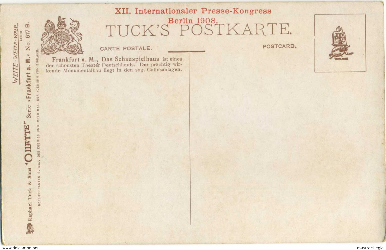 FRANKFURT Am MAIN  HESSEN Schauspielhaus  Card Oilette  XII Internationaler Presse-Kongress Berlin 1908 Sign H. Hoffmann - Frankfurt A. Main