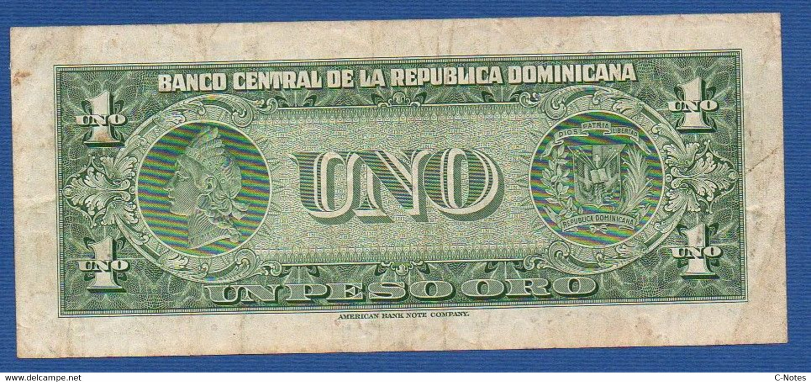 DOMINICAN REPUBLIC - P. 60a2 – 1 Peso 1947-1955 F/VF, Serie L111228 - Dominicaine