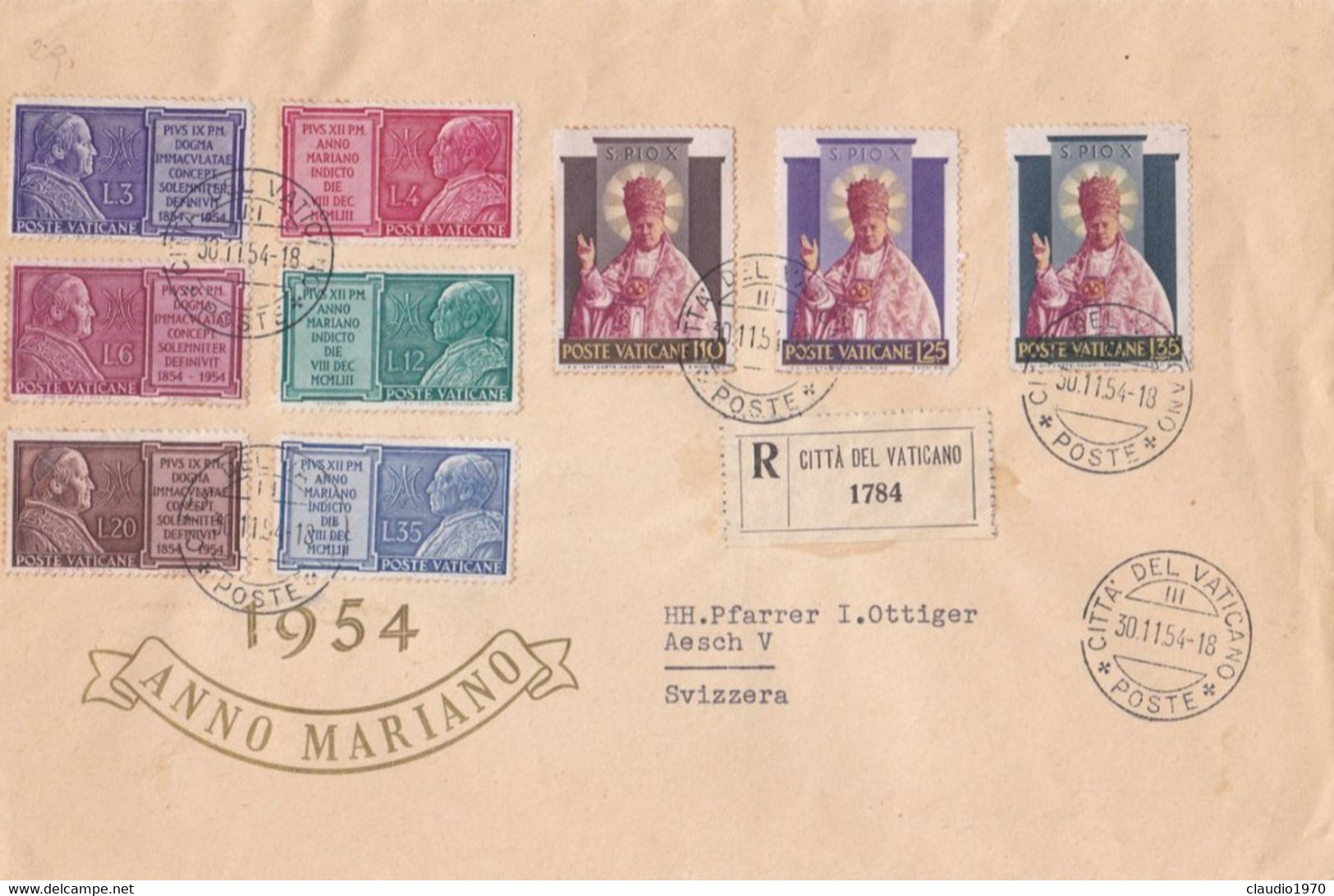 CITTA' DEL VATICANO - BUSTA VIAGGIATA RACC. - ANNO MARIANO - VIAGGIATA PER SVIZZERA - Covers & Documents