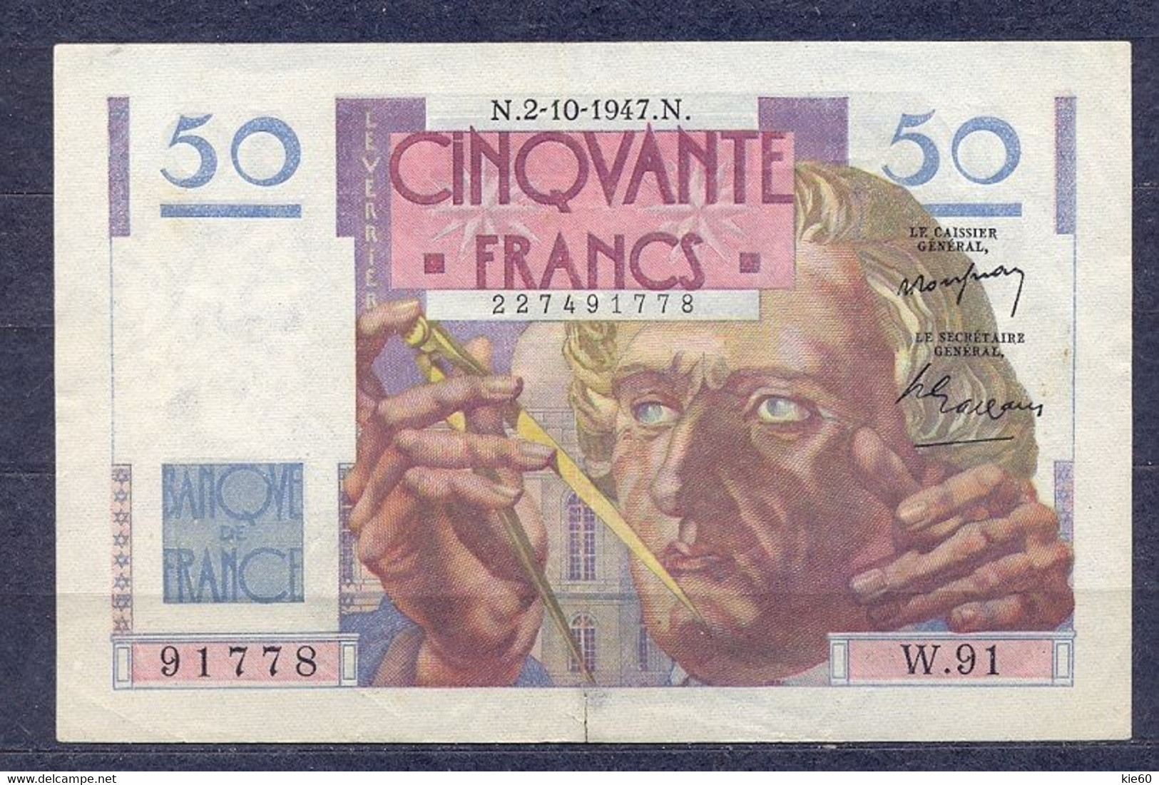 France - 1947 - 2.10.47...50  F -..P127b3....vf - 50 F 1946-1951 ''Le Verrier''