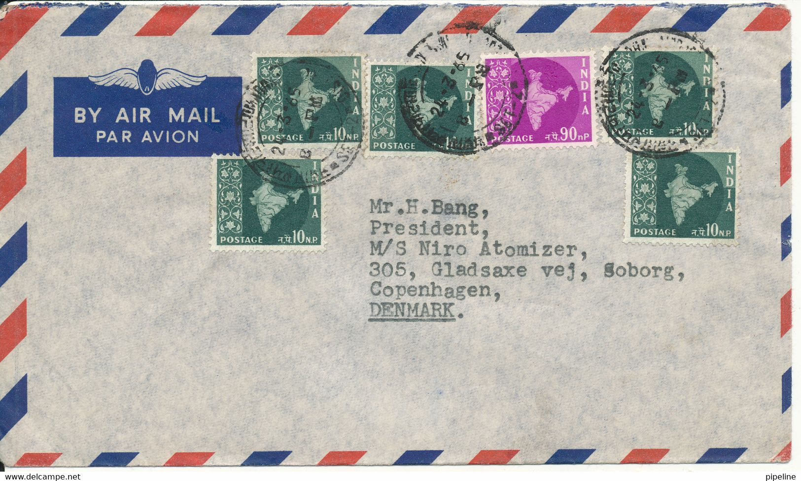 India Air Mail Cover Sent To Denmark 24-3-1965 - Luftpost