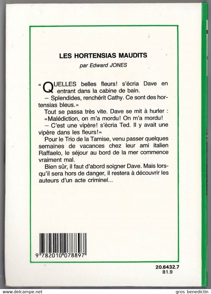 Hachette - Bibliothèque Verte - Edward Jones - Série Du Trio De La Tamise - "Les Hortensias Maudits" - 1981 - #Ben&Trio - Bibliotheque Verte