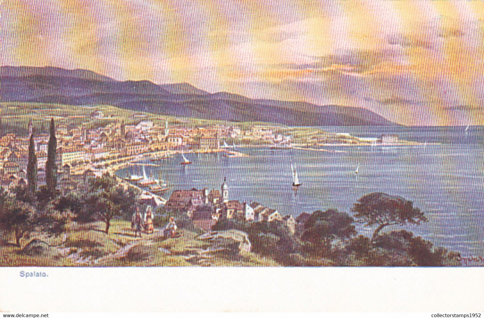 CPA ILLUSTRATIONS, SIGNED, FRIEDRICH PERLBERG- SPLIT TOWN PANORAMA - Perlberg, F.