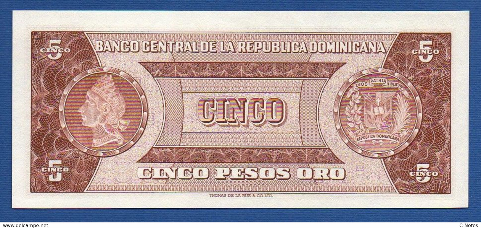 DOMINICAN REPUBLIC - P.100 – 5 Pesos 1973-1974 UNC, Serie P 445511 P - Nice Serial Number + RARE Note - Dominicaine