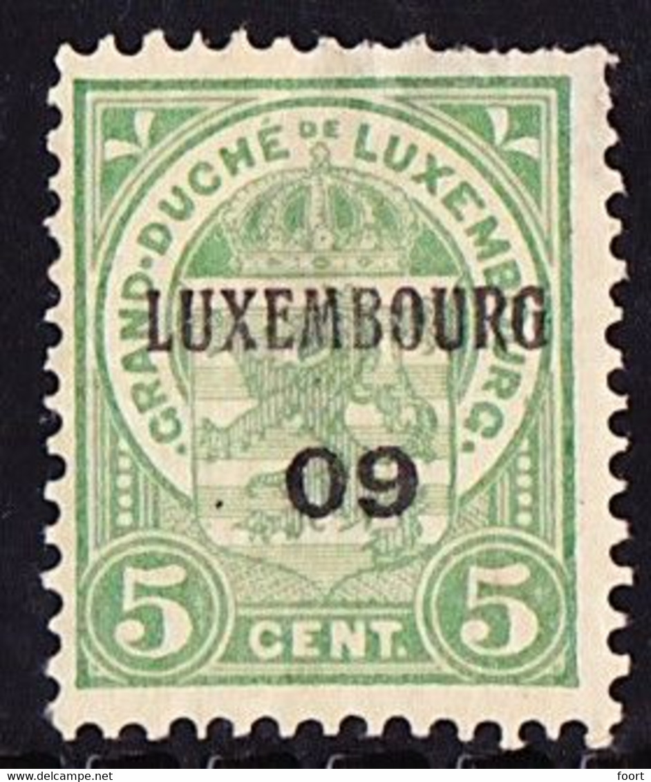 Luxembourg 1909 Prifix Nr. 64 Dunne Plek - Vorausentwertungen