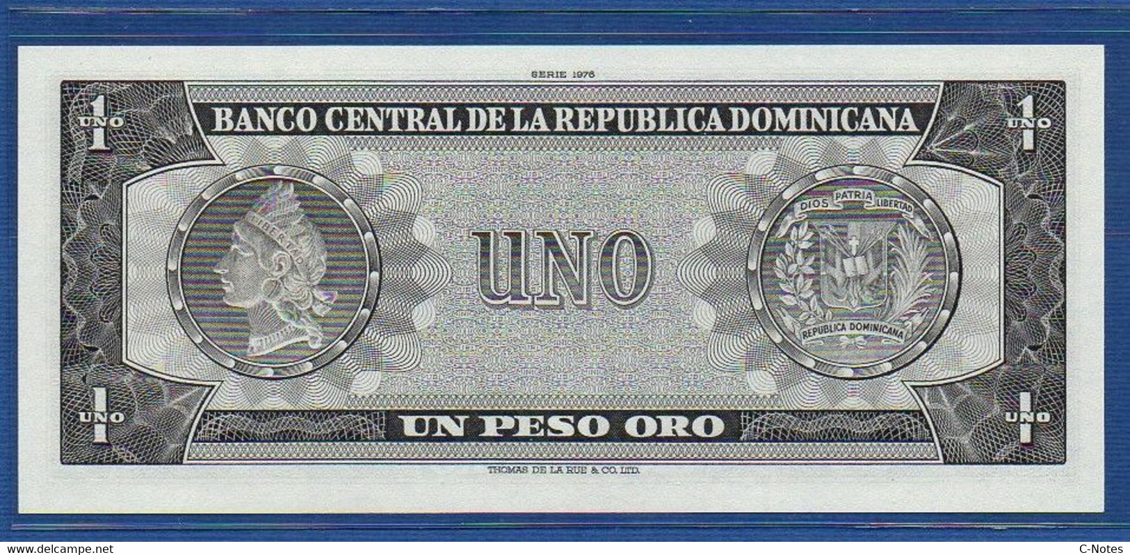 DOMINICAN REPUBLIC - P.108 – 1 Peso Oro 1977 UNC, Serie E 282950 B - Dominicaine