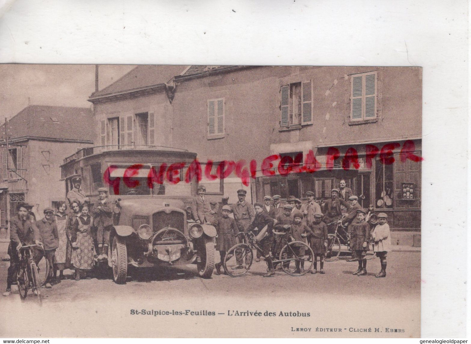 87 - SAINT SULPICE LES FEUILLES- ST SULPICE LES FEUILLES- L' ARRIVEE DE L' AUTOBUS- LEROY EDITEUR CLICHE H. EBERS  RARE - Saint Sulpice Les Feuilles