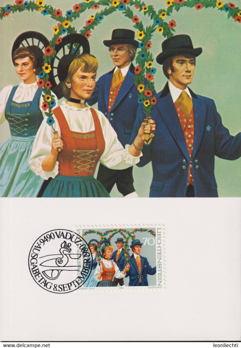 1980 Liechtenstein MC 15, Mi:LI 755, Yt:LI 696, Zum:LI 693, Trachten, Volkstanzgruppe Schellenberg - Costumes