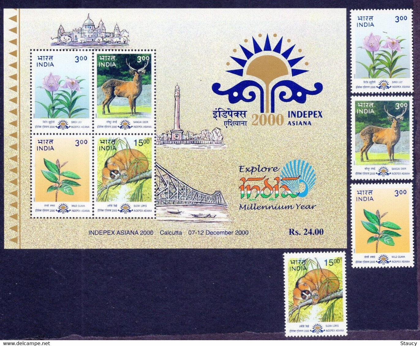 INDIA 2000 Indipex Asiana International Philatelic Exhibition Flora Fauna 4v SET + Miniature Sheet MNH, P.O Fresh & Fine - Other & Unclassified