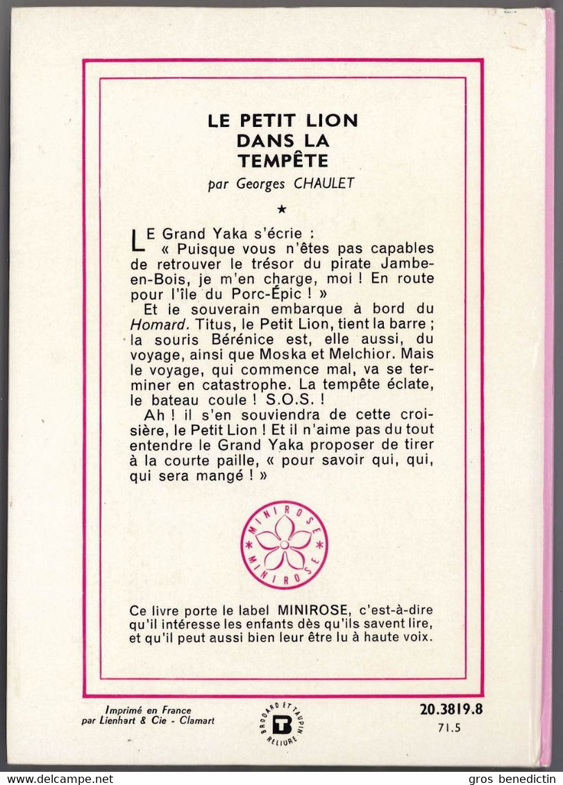 Hachette - Nouvelle Bibliothèque Rose N°389 - Georges Chaulet  - "Le Petit Lion Dans La Tempête" - 1971 - #Ben&Chau&Lion - Biblioteca Rosa