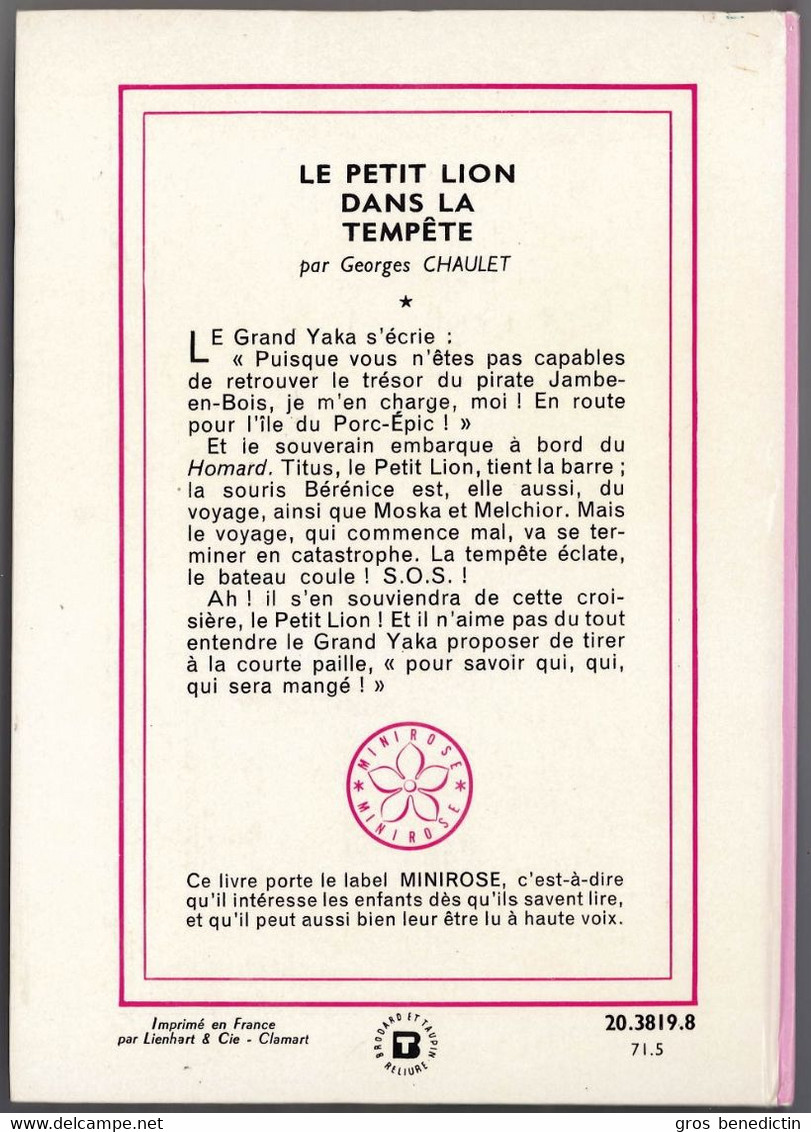 Hachette - Nouvelle Bibliothèque Rose N°389 - Georges Chaulet  - "Le Petit Lion Dans La Tempête" - 1971 - #Ben&Chau&Lion - Bibliotheque Rose