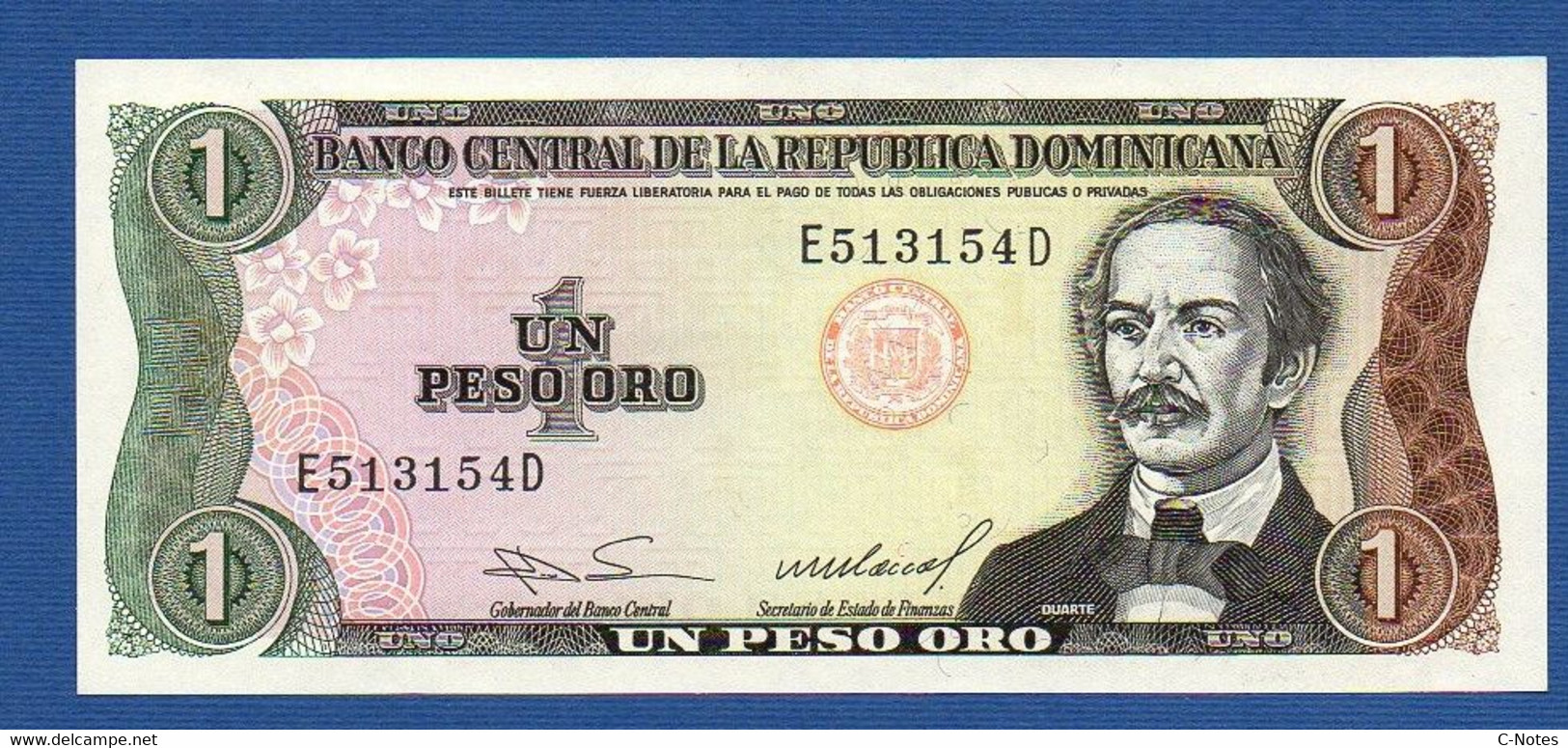 DOMINICAN REPUBLIC - P.126a2 – 1 Peso Oro 1984 UNC, Serie E 513154 D - Dominicaine