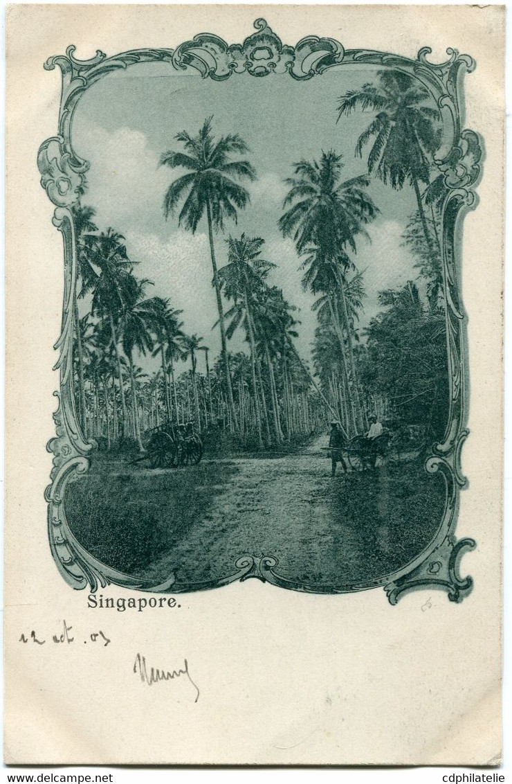 SINGAPOUR CARTE POSTALE -SINGAPORE DEPART SINGAPORE OC 12 1903 POUR LA FRANCE - Singapour (...-1959)