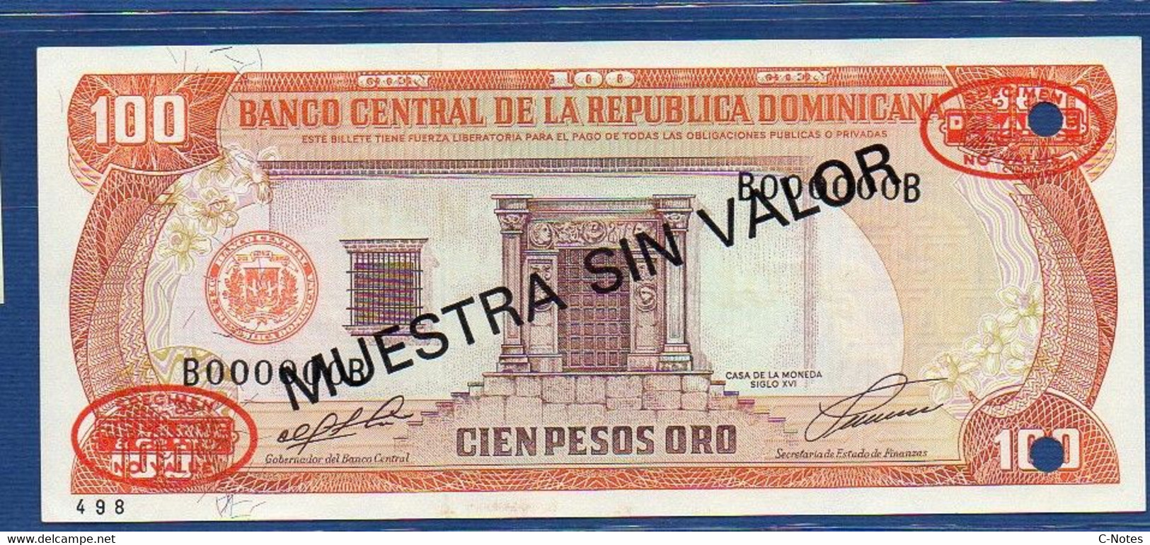 DOMINICAN REPUBLIC - P.135ax – 100 Pesos Oro 1991 UNC, Serie MUESTRA - Dominicaine