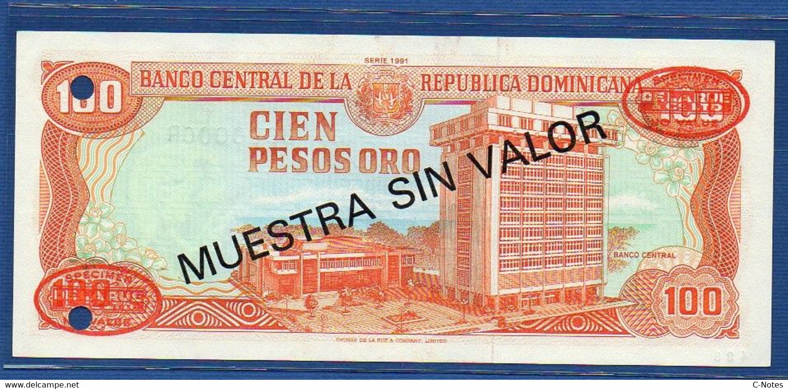 DOMINICAN REPUBLIC - P.135ax – 100 Pesos Oro 1991 UNC, Serie MUESTRA - Dominicana