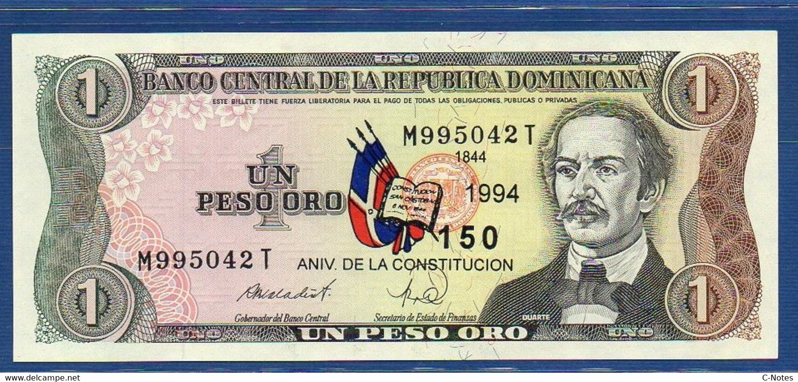 DOMINICAN REPUBLIC - P.146A – 1 Pesos Oro 1994 UNC, Serie M 995042 T Commemorative Issue - RARE - Dominicaine