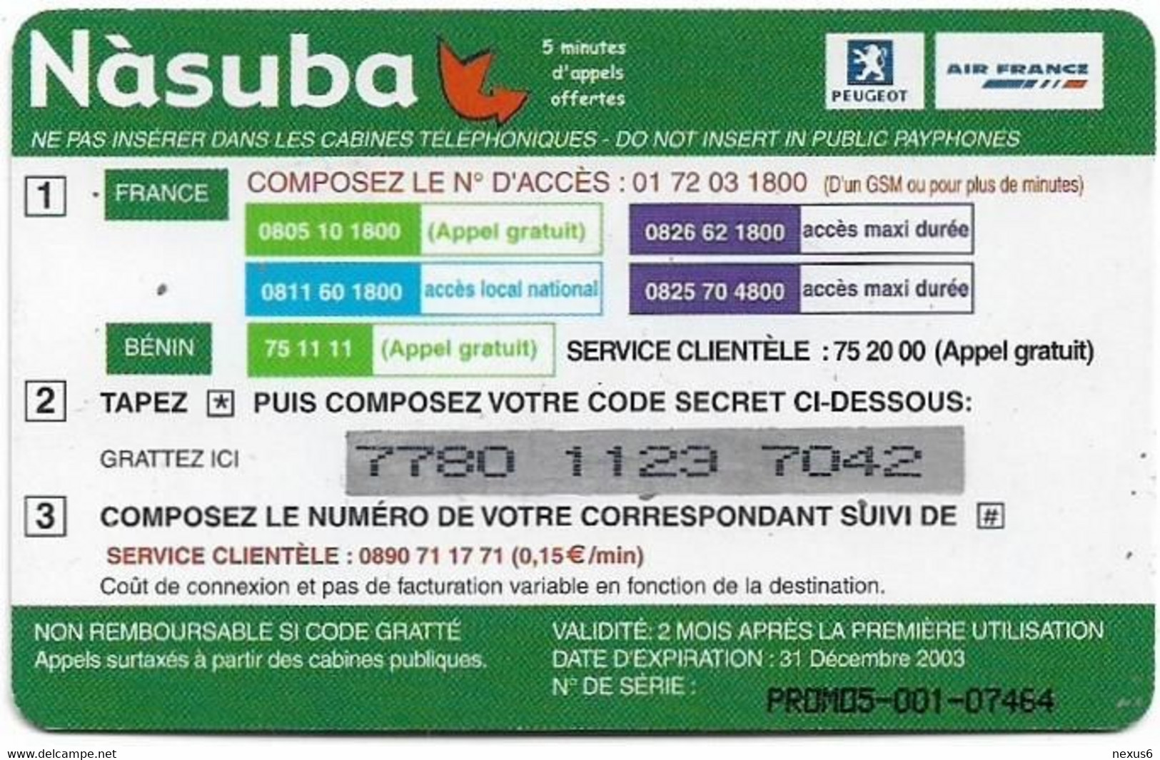 Benin - LC2 - Nàsuba - Cedeao-Ecowas (Green) - Exp.31.12.2003, Remote Mem. 5min., Used - Benin