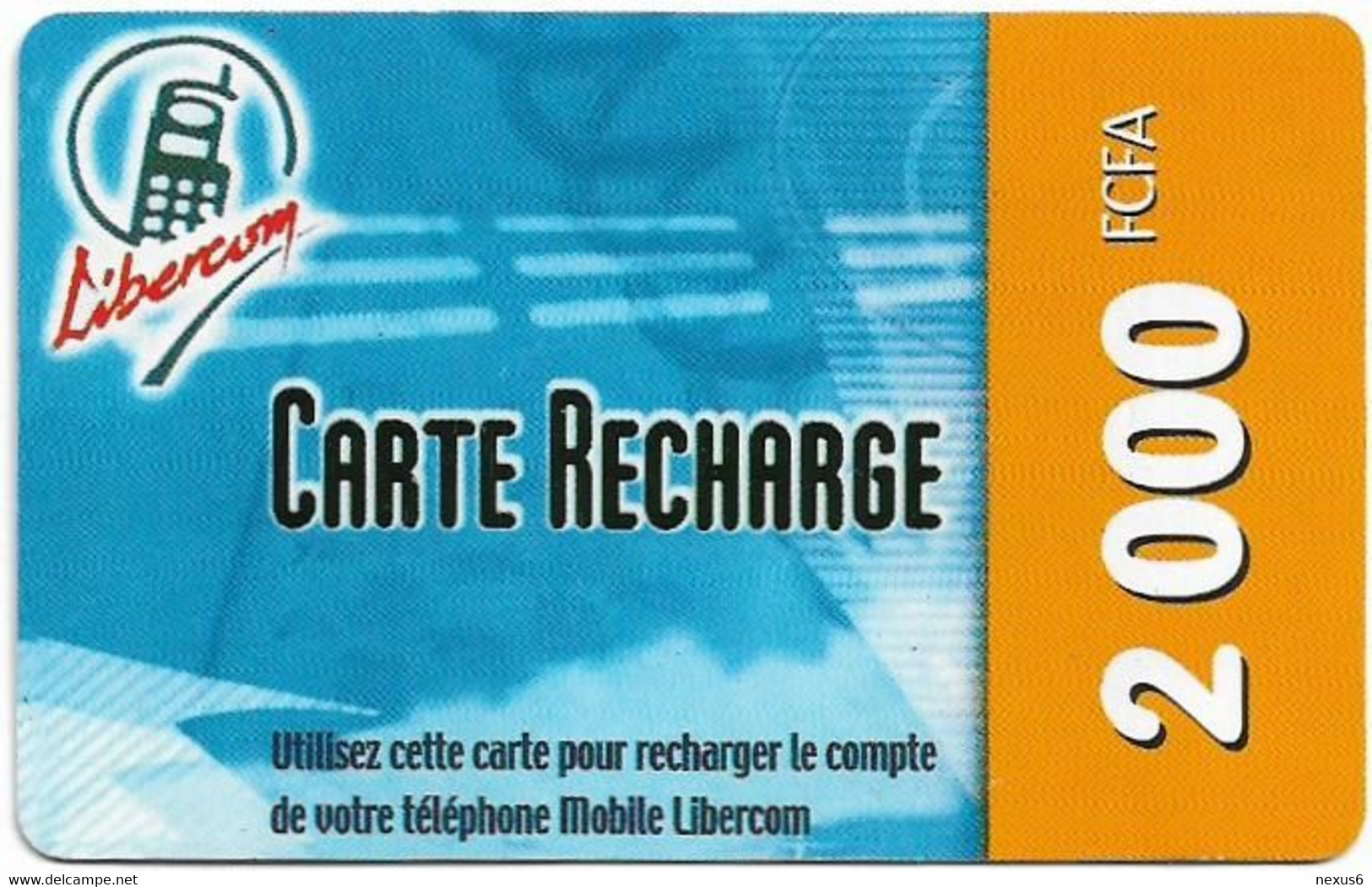 Benin - Libercom - Carte Recharge (Orange), Reverse 1, GSM Refill 2.000CFA, Used - Bénin