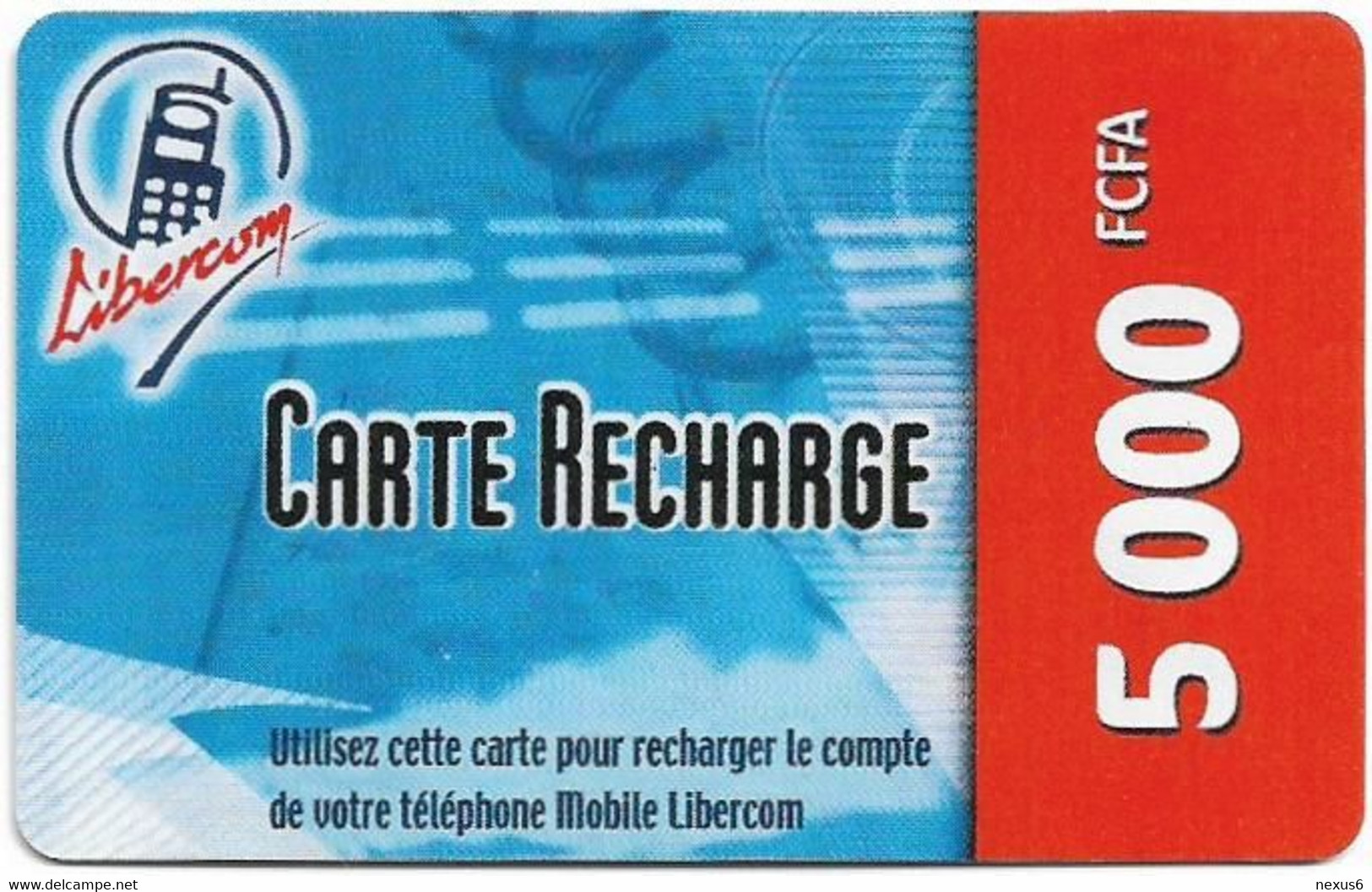 Benin - Libercom - Carte Recharge Red (Reverse Horizontal 1), GSM Refill 5.000CFA, Used - Benin