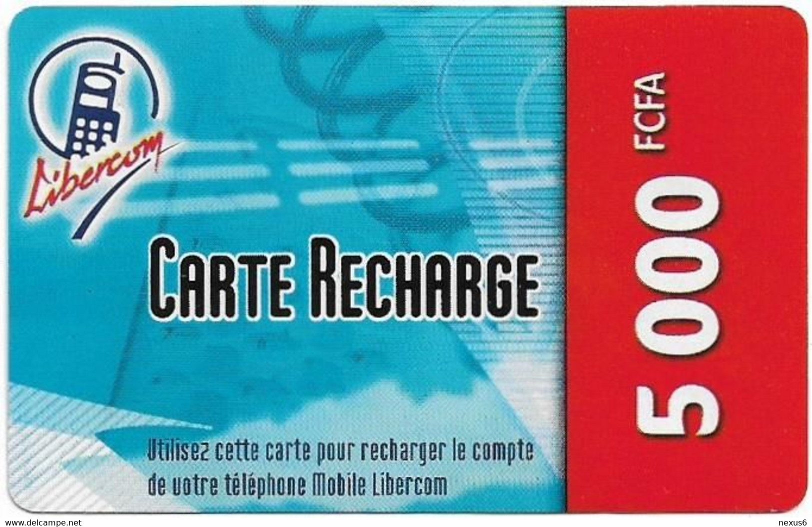 Benin - Libercom - Carte Recharge (Red), Reverse Vertical, Exp.31.12.2002, GSM Refill 5.000CFA, Used - Benin