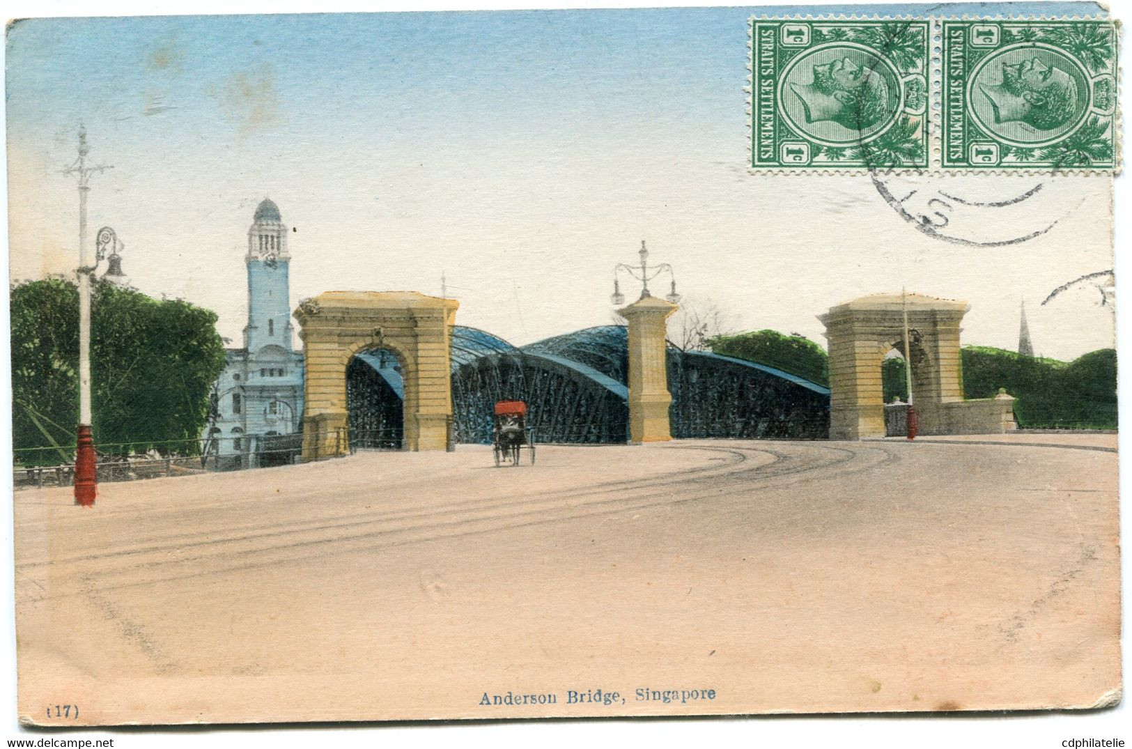 SINGAPOUR CARTE POSTALE -SINGAPORE ANDERSON BRIDGE DEPART SINGAPORE JU 27 1918 POUR LA FRANCE - Singapour (...-1959)