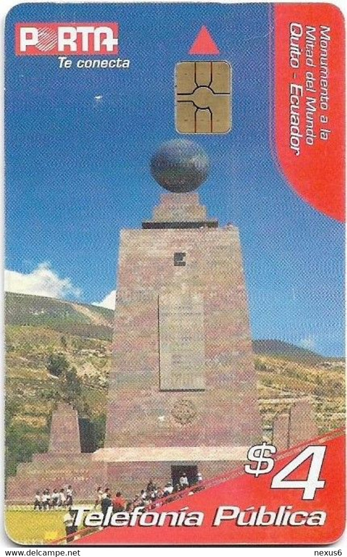 Ecuador - Porta - Monumento A La Mitad Del Mundo, Gem5 Red, 4$, Used - Ecuador