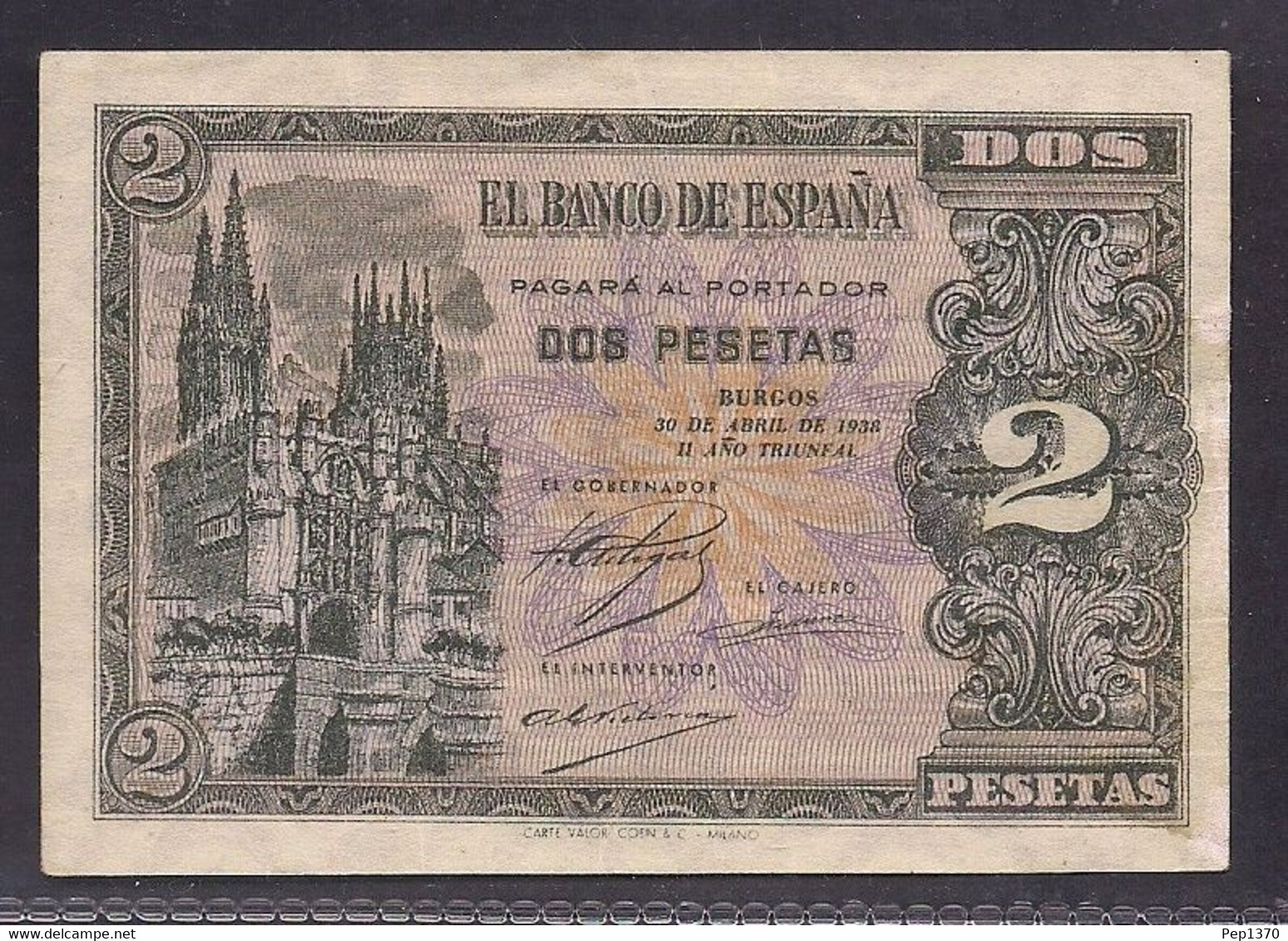 BILLETE DE 2 PESETAS DEL 39 DE ABRIL DE 1938 - EXCELENTE + - 1-2 Pesetas