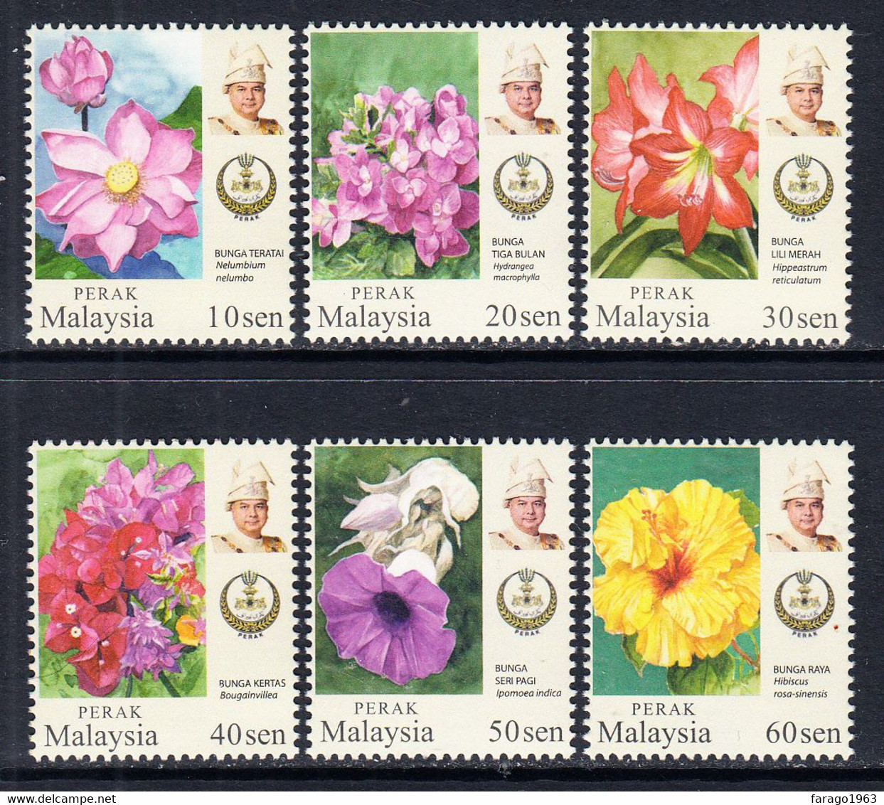 2016 Malaysia Perak New Sultan Definitives Flowers Fleurs  Complete Set Of 6 MNH - Malaysia (1964-...)