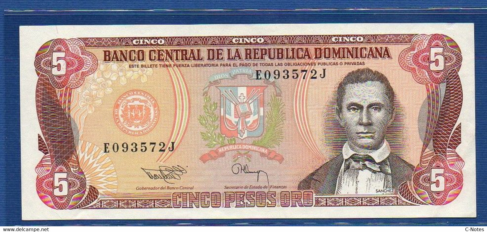 DOMINICAN REPUBLIC - P.143 – 5 Pesos Oro 1993 XF, Serie E 093572J - Dominikanische Rep.