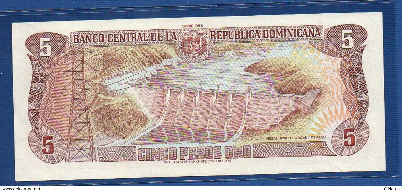 DOMINICAN REPUBLIC - P.143 – 5 Pesos Oro 1993 XF, Serie E 093572J - Dominicana