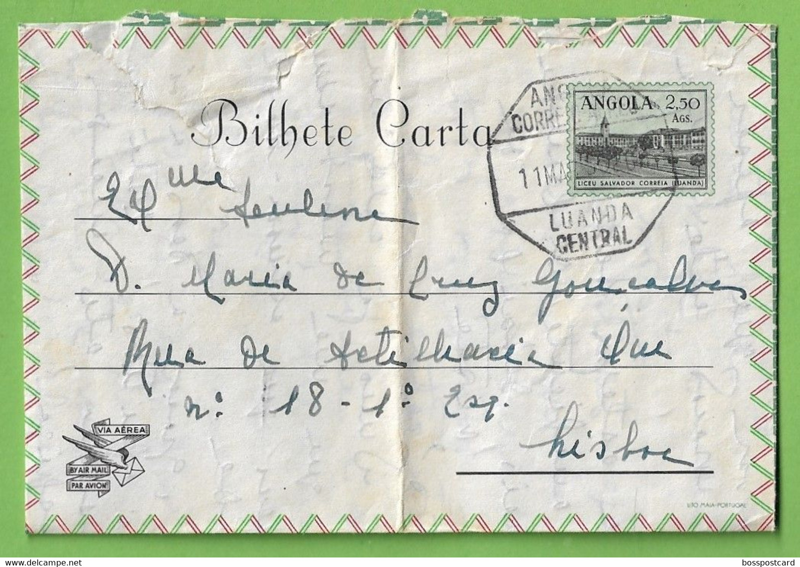 História Postal - Filatelia - Aerograma - Aerogram - Stamps - Timbres  - Philately  - Portugal - Angola (danificado) - Storia Postale