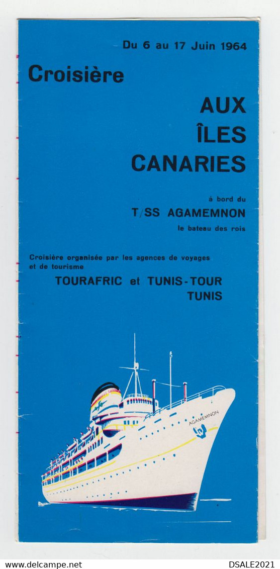 1964 Cruise 6/17 Jun Canary Islands-Tunisia SS AGAMEMNON Cruise Ship On Board, Brochure-Prices-Schedule (867) - Europa