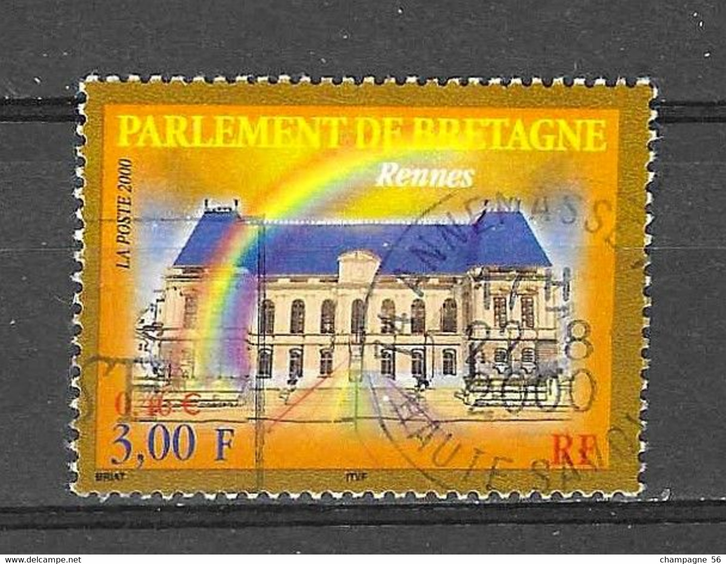 VARIETES FRANCE 2000 N° 3307 OBLITERE 22.8.2000 LAMPE U.V / NUANCE COULEUR BLANC H DE HAUTE / SCANNE 3 PAS A VENDRE - Used Stamps