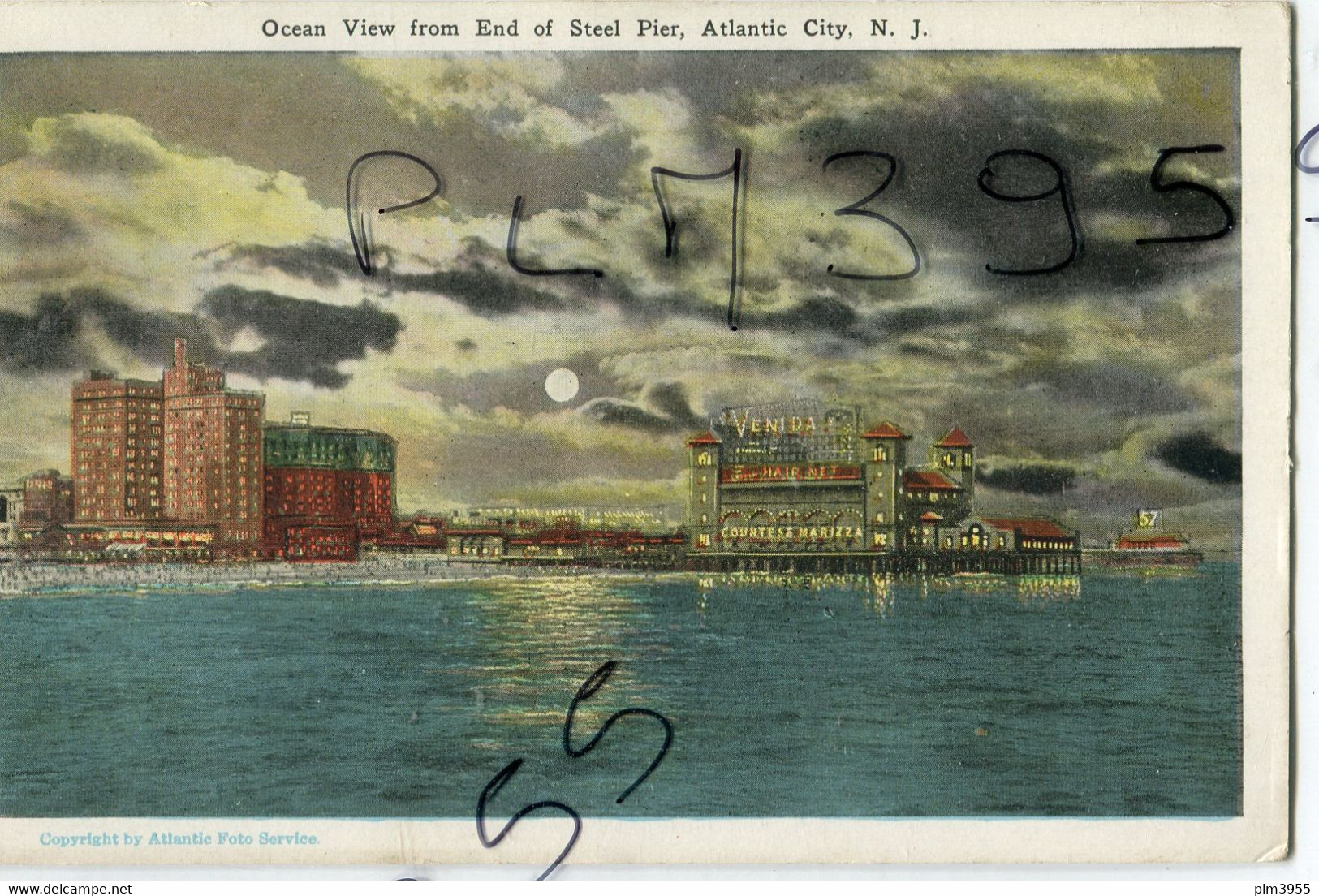 AL   ETATS-UNIS  NEW JERSEY  ATLANTIC CITY OCEAN VIEW FROM END OF STEEL PIER  COLORISE  LUNE BLANCHE NUAGE NOIR - Atlantic City