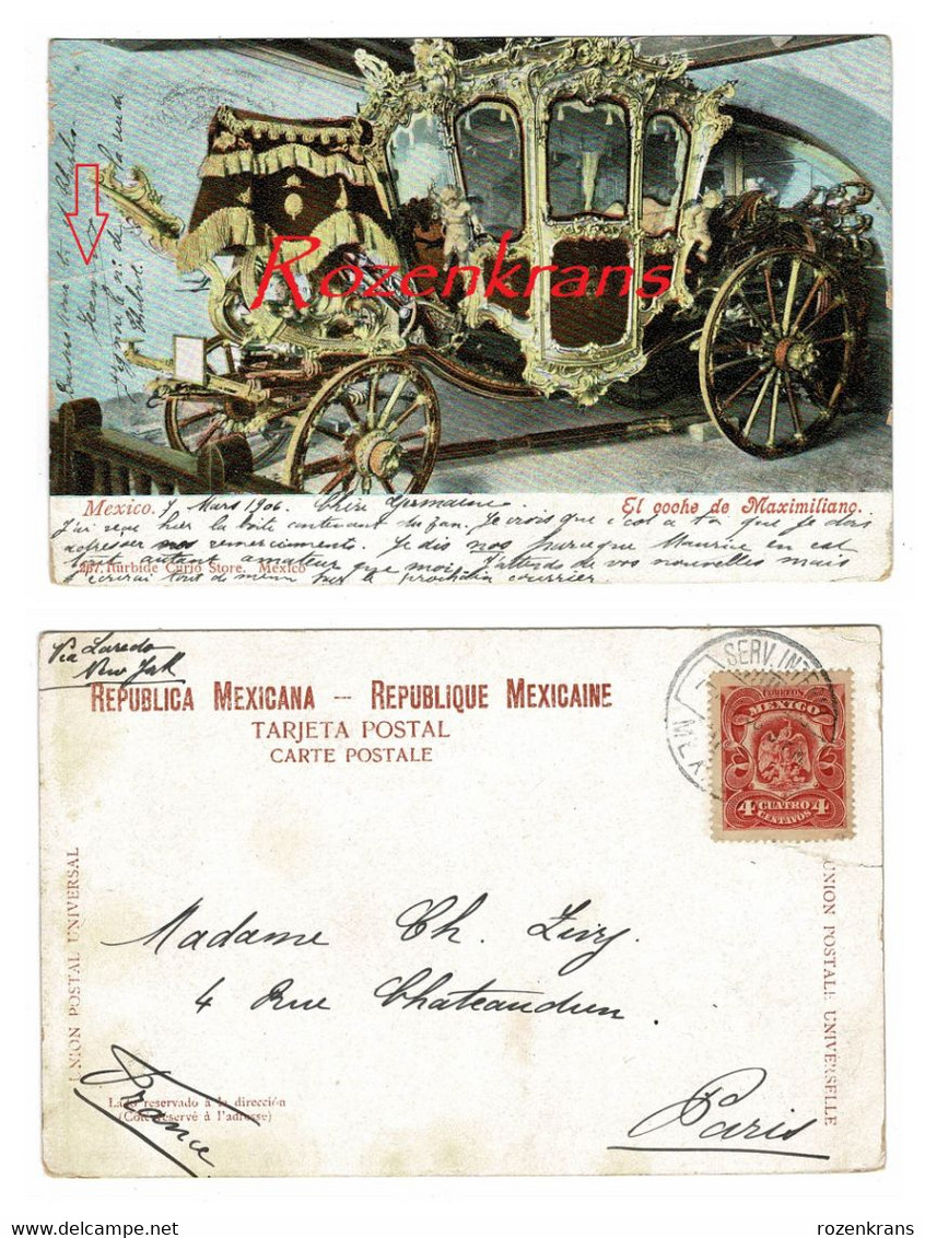 El Coche De Maximiliano CPA Rare Mexico Mexique Timbre Obliteration Cachet - Mexiko