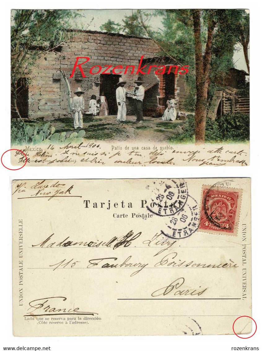 Patio De Una Casa De Pueblo CPA Rare Mexico Mexique Timbre Obliteration Cachet 1906 - Mexiko