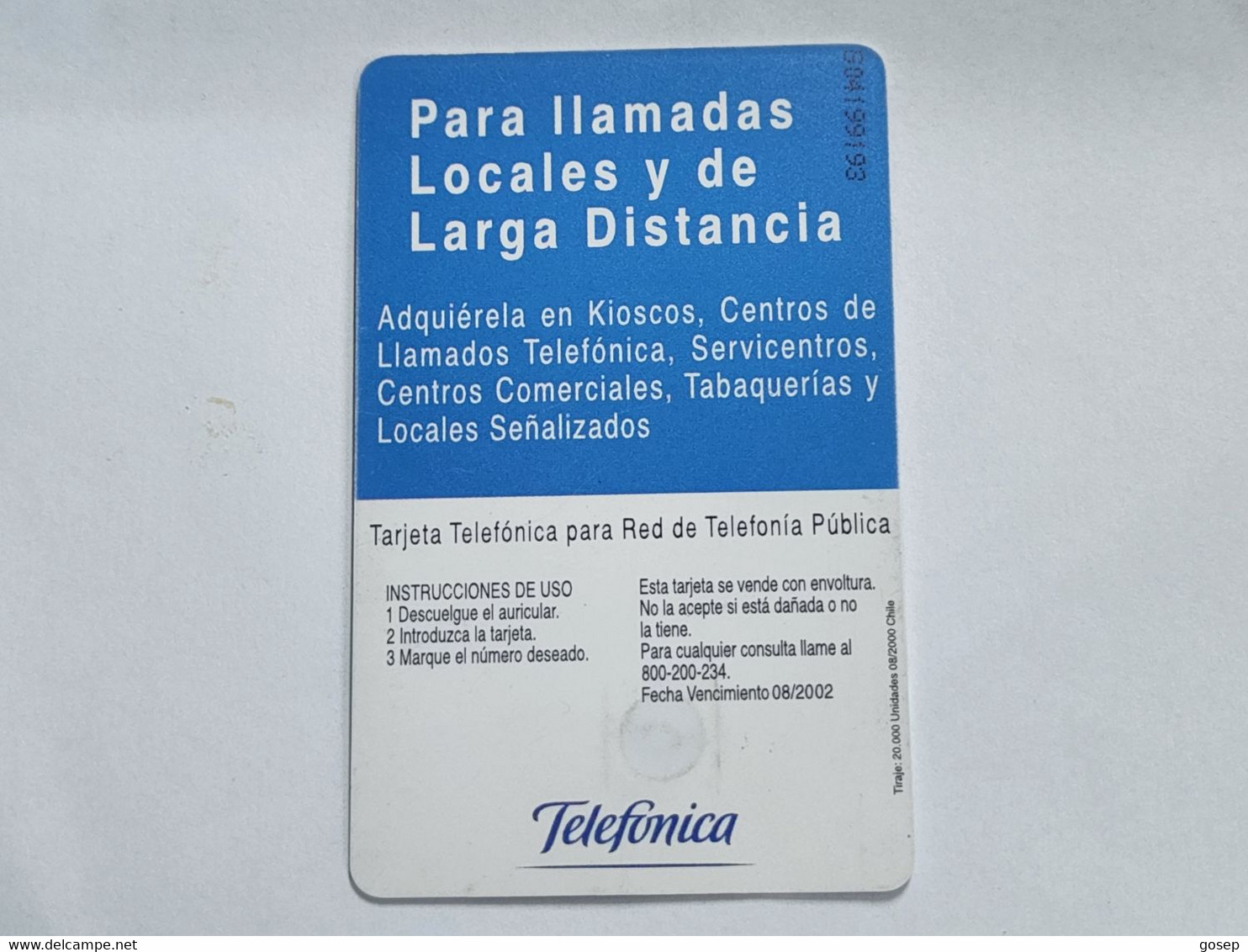 Chile-(cl-tlf-0016)-araucarias-(194)-($5.000)-(G04199193)-(8/2000)-(tirage-20.000)-used Card+1card Prepiad Free - Chile