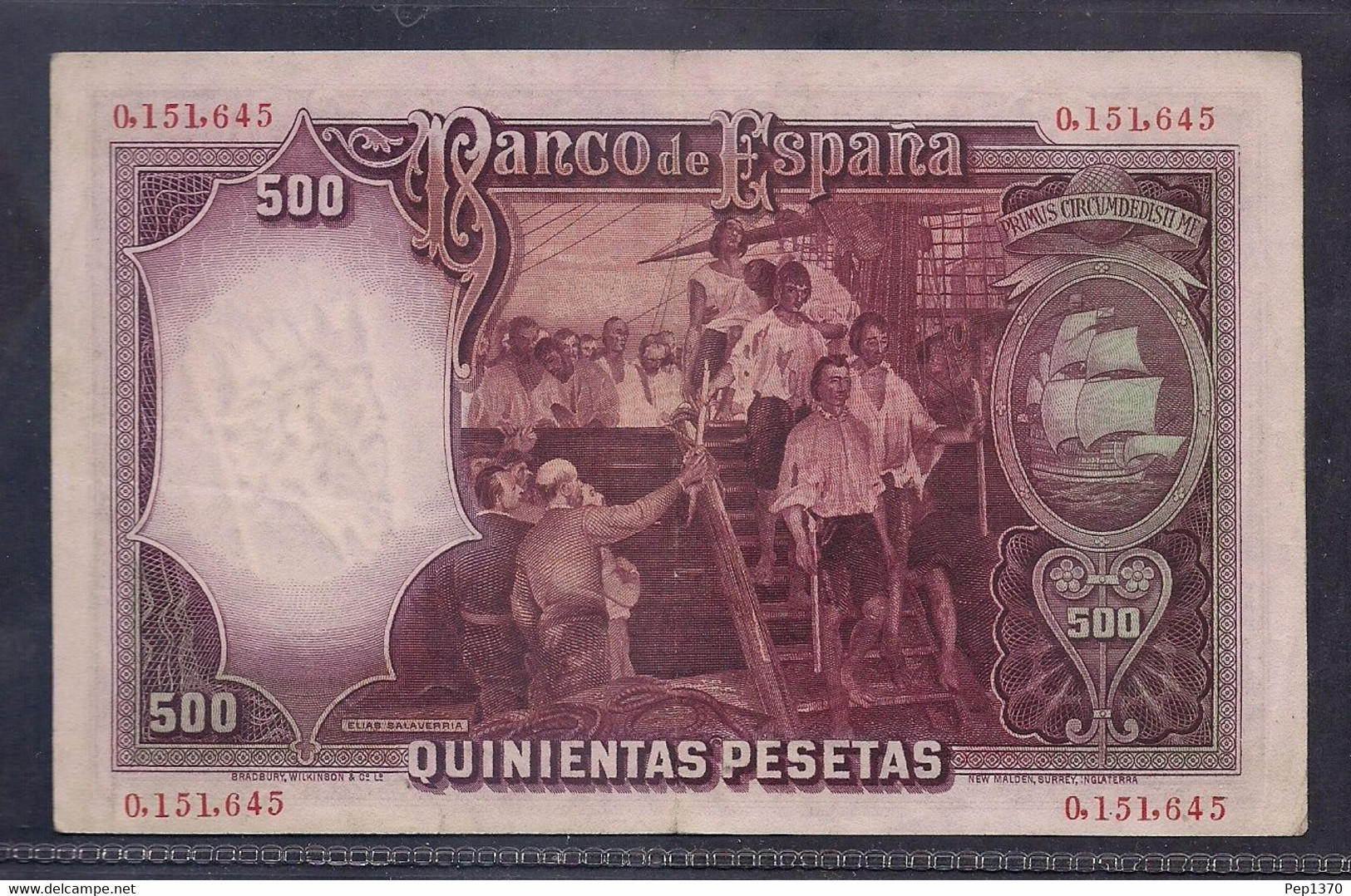 ESPAÑA - BILLETE DE 500 PESETAS DE 1931 - ELCANO - EXCELENTE CONSERVACION - 500 Pesetas