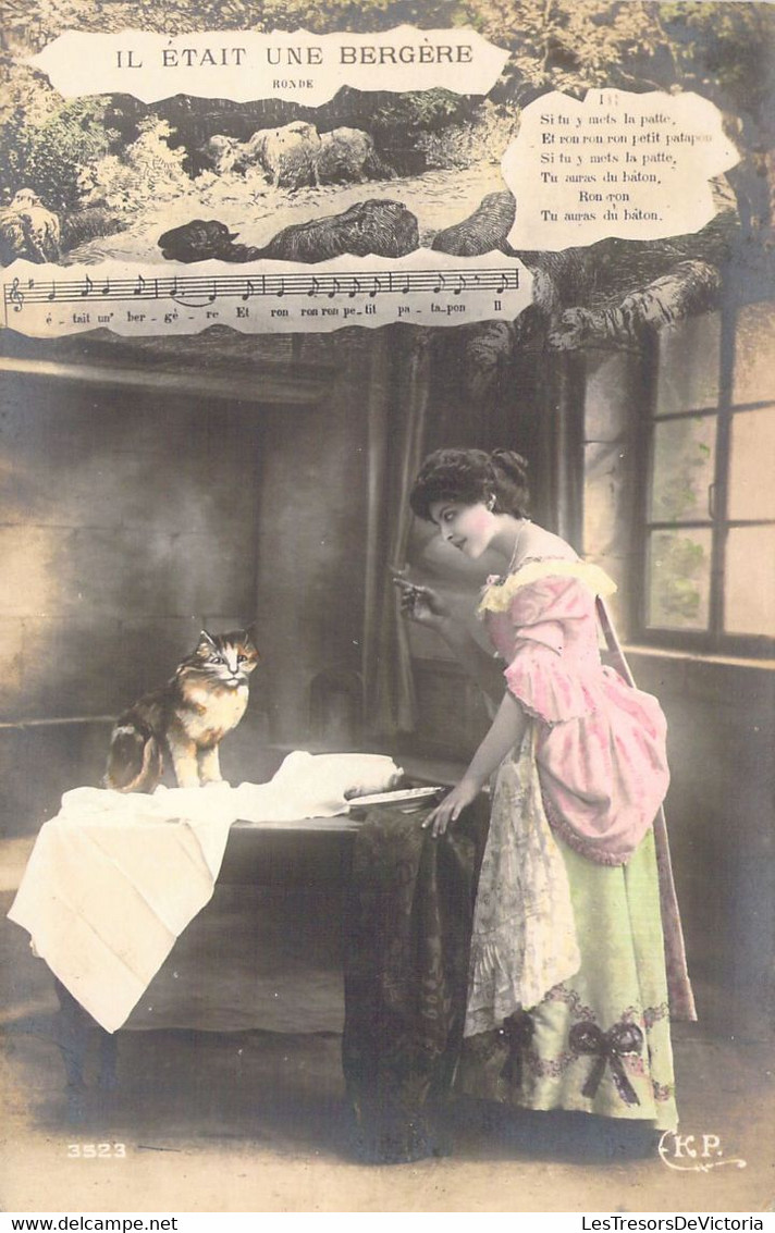 IL ETAIT UNE BERGERE - FANTAISIE - RONDE KP 3523 - Femme Et Son Chat - Carte Postale Ancienne - Dans