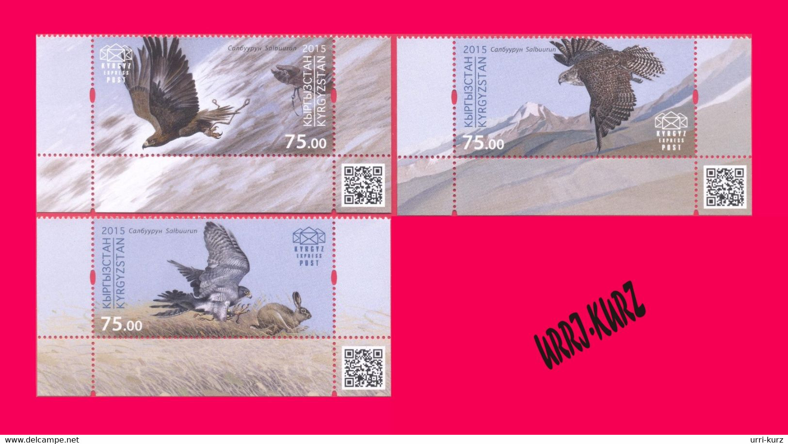 KYRGYZSTAN 2015 Nature Fauna Predatory Birds Bird Hunting Falcon Falconry Salbuurun 3v Mi KEP 10-12 MNH - Kirgisistan