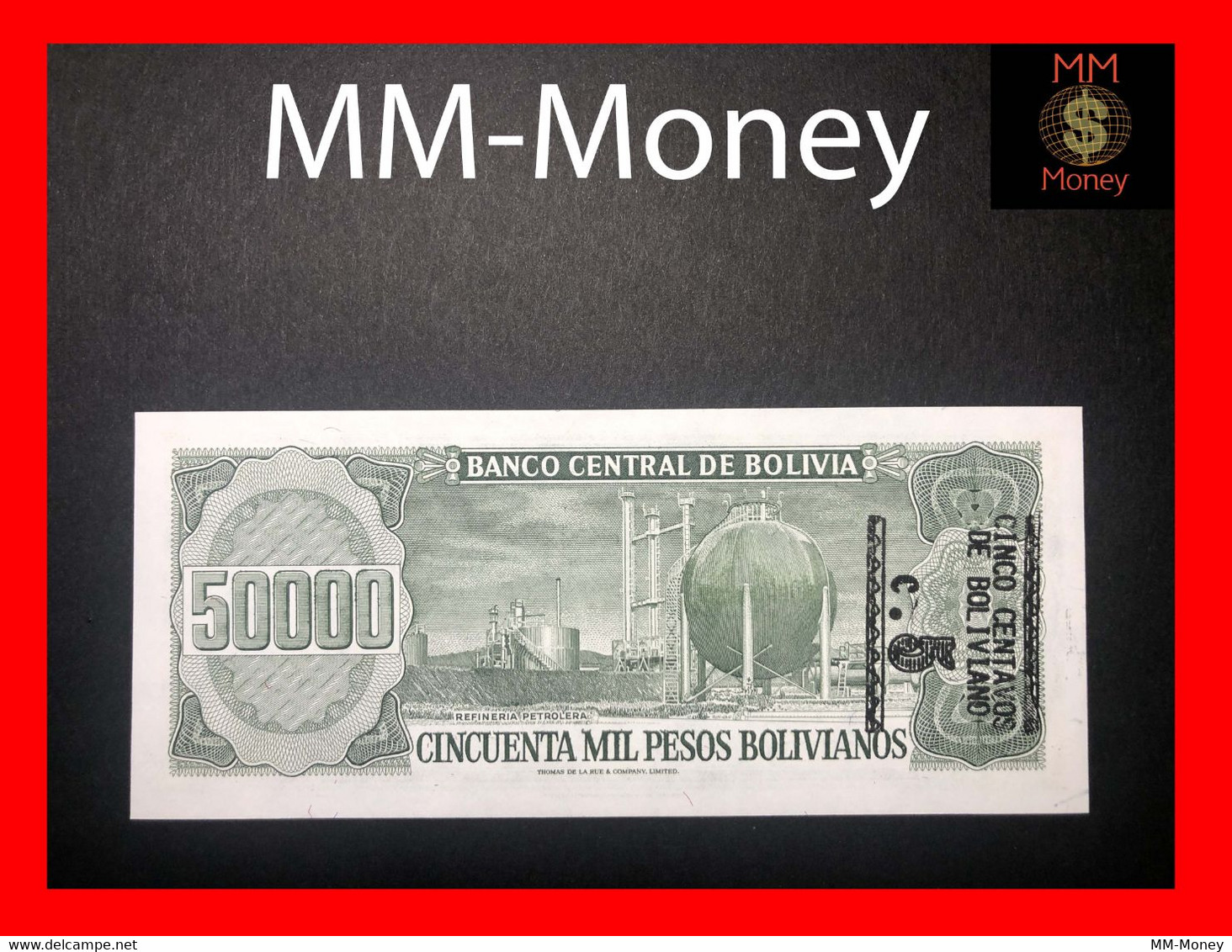 BOLIVIA 5 Centavos \ 50.000  50000 Pesos B.os  1987  *error: Print 1 On Front - 5 Centavos On Back*  P. 196  X 4   UNC - Bolivie