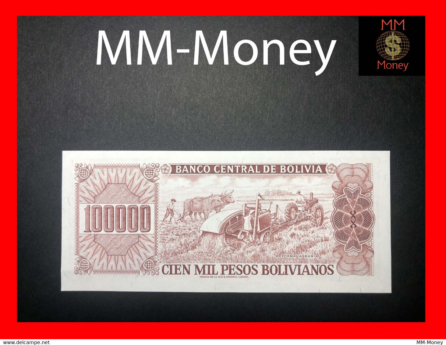BOLIVIA 10 Cents \ 100.000  100000 Pesos B.os  1987  *error: Print  10 Centavos On Front*  P. 196 A  X 2   UNC - Bolivie