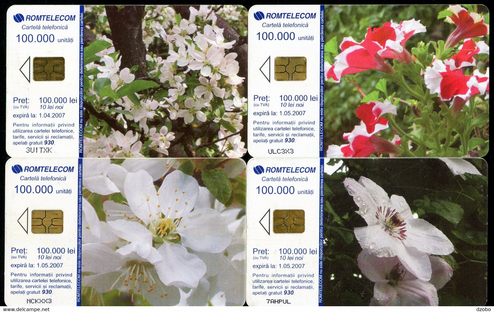 003-ROMANIA-PUZZLE 4 Pcs, Romtelecom, Flora-flowers, Public Chip Phone Cards, Used-good Quality, X0.000 Pcs Each 04/2005 - Puzzles