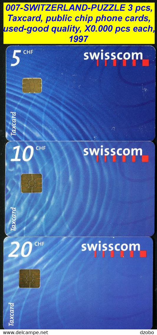 007-SWITZERLAND-PUZZLE 3 Pcs, Taxcard, Public Chip Phone Cards, Used-good Quality, X0.000 Pcs Each, 1997 - Puzzles