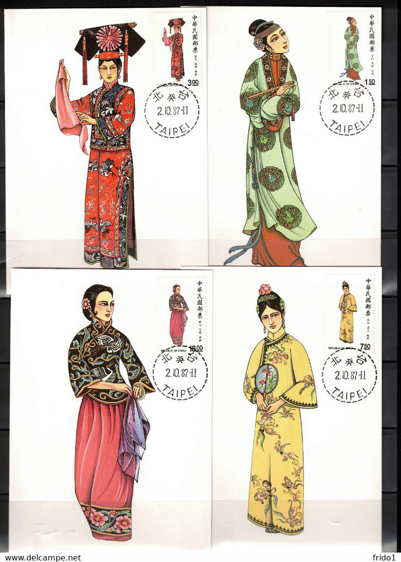 Taiwan - Republic Of China 1987 Traditional Chinese Costumes Maximum Cards - Cartoline Maximum