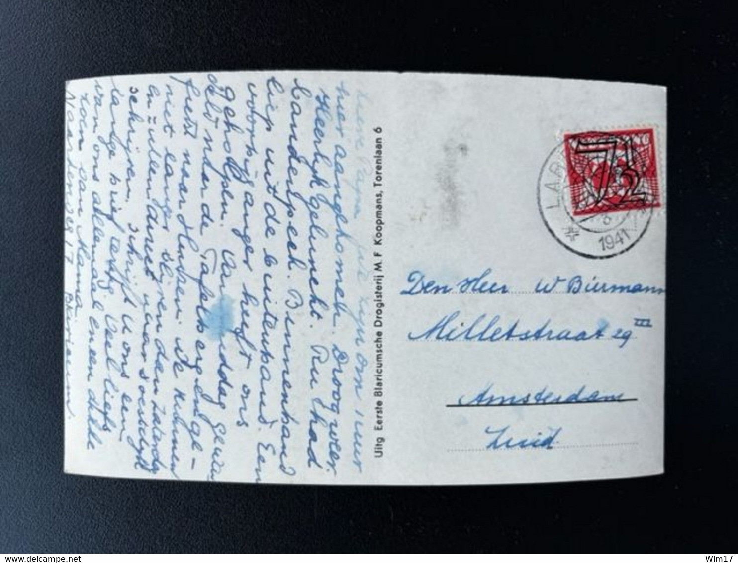 NETHERLANDS 1941 POSTCARD LAREN TO AMSTERDAM 13-08-1941 NEDERLAND - Lettres & Documents