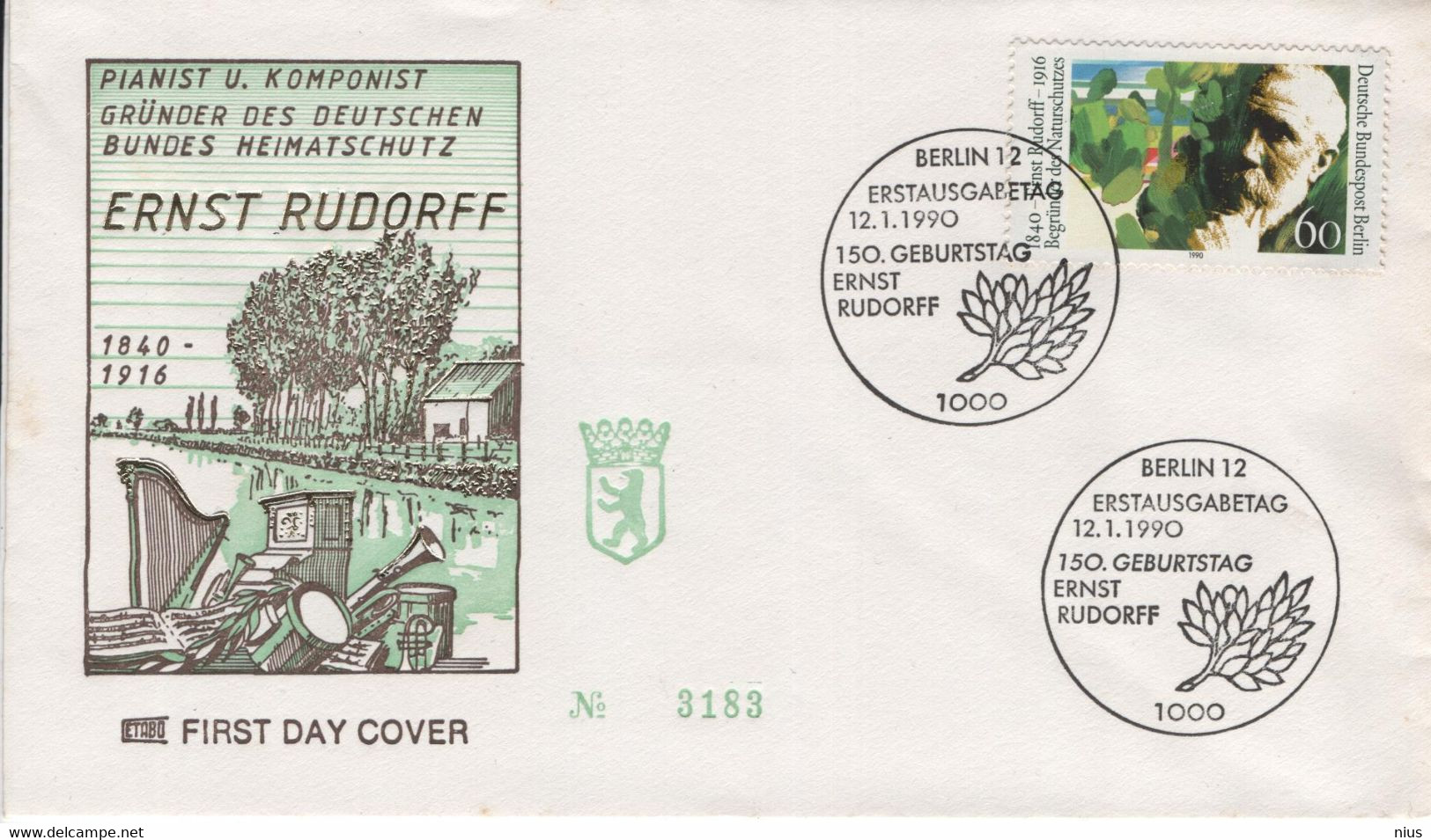 Germany Deutschland 1990 FDC Ernst Rudorff, German Composer, Music Musik, Founder Of Nature Protection Movement, Berlin - Andere & Zonder Classificatie