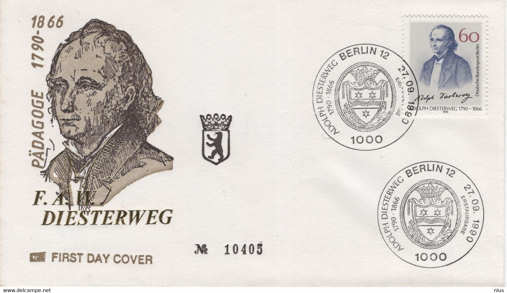 Germany Deutschland 1990 FDC Adolph Diesterweg, Educator, Pedagogue, Philosopher, Berlin - Andere & Zonder Classificatie